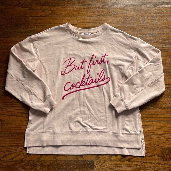 “But First, Cocktails” Pale Pink Sweatshirt - Picture 1 of 6